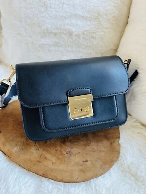 NWT MICHAEL KORS MK Sloan Editor Large Real Leather Shoulder Bag Black Gold - Image 1 of 4