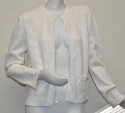 NUEVOS ETIQUETAS Chanel Cárdigan Chaqueta Blazer Frente Abierto Blanco Bolsillos Tejido Viscosa 40 Foto 1 de 4