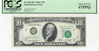 ****STAR****  $10 1969C FRN NEW YORK SUPERB GEM PCGS 67PPQ FR 2021B* B* Block - Image 1 of 2