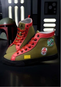 Officially Licensed Star Wars Boba Fett Faux Leather High Top Unisex Sneakers - Picture 1 of 9