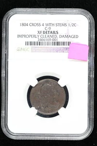 1804 Draped Bust Half Cent NGC Cross 4 with Stems C-9 XF Details... 3APY - Picture 1 of 5