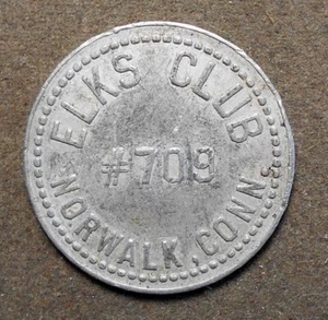 Norwalk, Conn., Elks Club #709 Good For 10c In Trade. Aluminum, 24mm - Picture 1 of 2