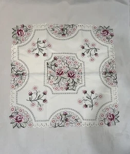 Mantel Cuadrado Lino Blanco Espectacular Arreglo Floral Bordado 33"X33" - Imagen 1 de 18