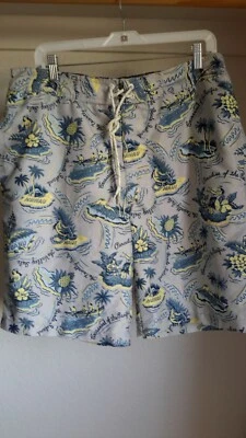 St Johns Bay Mens Size L Hawaiian Islands Gray/Blue Swim Trunks/Mesh Lined EUC - Image 1 of 4