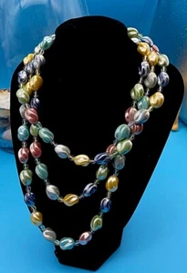 Vintage Three Strings Of Pearl Effect Beads Necklace Pendant - Picture 1 of 9