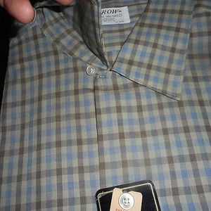 NOS 50's ARROW Grey Blue Taupe Windowpane! Loop Collar Long Sleeves ROCKABILLY L - Picture 1 of 2