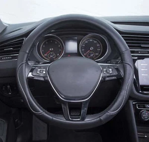 Car Steering Wheel Cover Country Leather Black/White - Universal Fit, AD061711B - Picture 1 of 8