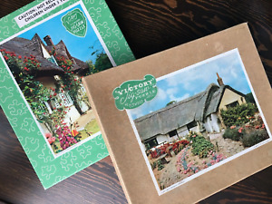 Lot 2 Vtg Victory 250-pc Plywood Jigsaw Puzzles Wooden English Cottage Ply Wood