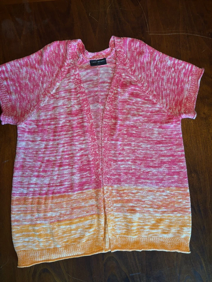 Кардиган женский Lane Bryant оранжевый/розовый/белый с коротким рукавом размер 18-20 - Изображение 1 из 4