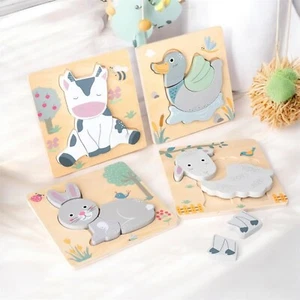 4er Set Tier Steckpuzzle aus Holz für Kleinkinder, Holz Steckpuzzle, Baby Puzzle - Bild 1 von 5