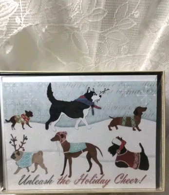 Punch Studio EMBELLISHED CHRISTMAS CARD UNLEASH DOGS #14972 NEW INDIVIDUAL  - Image 1 of 3