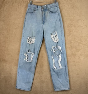 RSQ Jeans Womens 28 Blue Wide Leg Baggy High Rise Distressed Light Wash Grunge - Picture 1 of 16