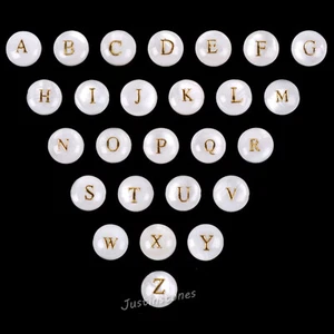 Mother of Pearl Shell 8mm Round Double Sided A-Z English Alphabet Coin Beads - Picture 1 of 4