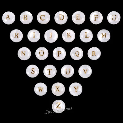 Mother of Pearl Shell 8mm Round Double Sided A-Z English Alphabet Coin Beads - Image 1 of 4