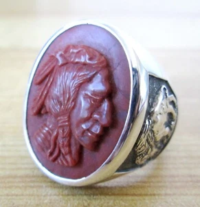 Atemberaubender 925 Sterling Silber & Jaspis Indianerkopf Ring Größe 10,5 HANDARBEIT - Bild 1 von 8