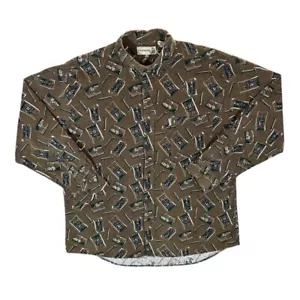 Vintage FIELDMASTER Fishing Patterned Brown Corduroy Button-Up Shirt Large XL - Picture 1 of 5