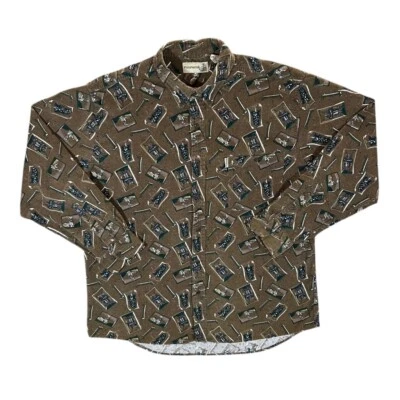 Vintage FIELDMASTER Fishing Patterned Brown Corduroy Button-Up Shirt Large XL - Image 1 of 4