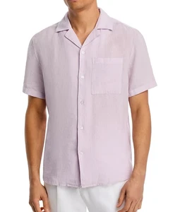 Hugo Boss Men's Short Sleeve HUGO Ellino Linen Camp Shirt Straight Fit Purple - Picture 1 of 4