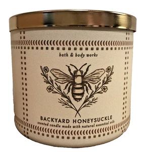 BACKYARD HONEYSUCKLE CANDLE 3 WICK 14.5 OZ BATH BODY WORKS WHITE BARN NIB - Picture 1 of 2