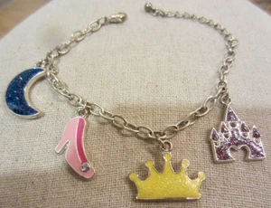 Walt Disney Cinderella Charm Bracelet 8” Silver tone Enamel customize 4 Charms - Picture 1 of 3