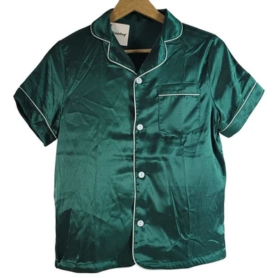 Weixinbuy Girls Satin Pajama Top Green SZ 11-12 Short Sleeves Button Collar NWT - Image 1 of 4