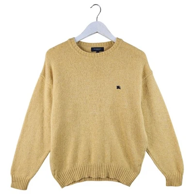 Burberry Mens Yellow Jumper Chunky Knit Wool Crew Neck Embroidered Logo Size M - Image 1 of 4
