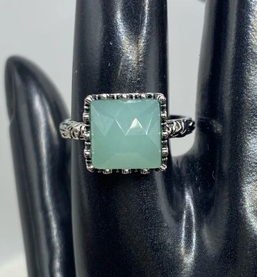 Elegante anillo de compromiso de boda de plata de ley 925 con aventurina y jaspe talla 9,5 Foto 1 de 4