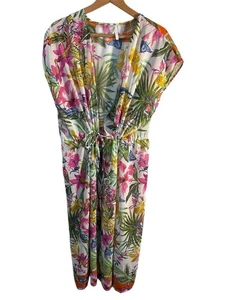 LIVE 4 TRUTH sz 1X Long Maxi Kimono Tropical Beach open front Dress with Tie - Picture 1 of 6