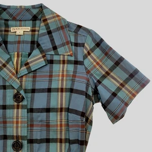 Pendleton Womens Blue Plaid Button-Down Shirt Dress With Belt 6 Cotton Classic - Picture 1 of 11