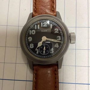 Orologio ELGIN militare quarzo 20mm cinturino analogico pelle raro oggetto da collezione - Foto 1 di 8
