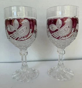 Hofbauer Byrdes Collection Ruby 6.5” Crystal Water Goblets Wine Glasses 2pc VTG - Picture 1 of 5
