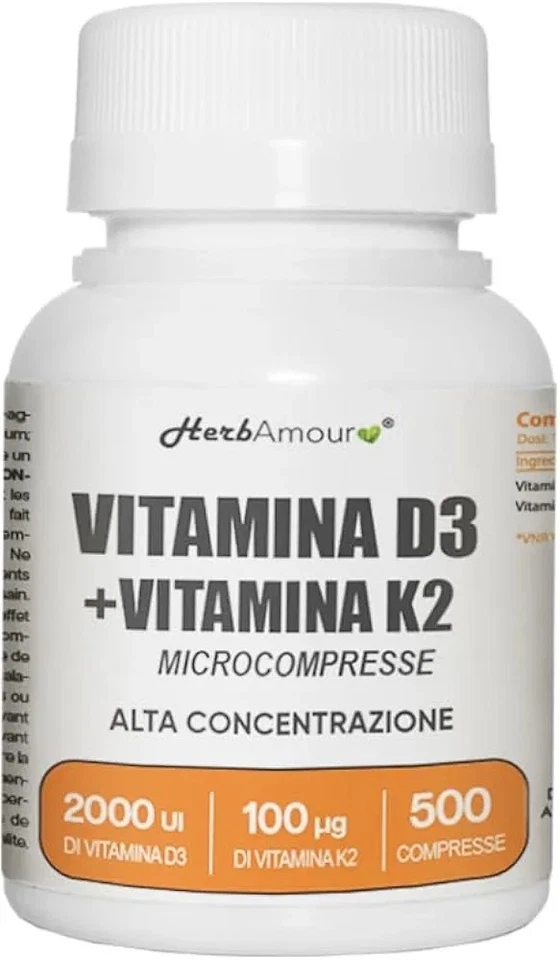 VITAMINA D3 + K2 500 (365+135) COMPRESSE 2000 UI Made In Italy - Immagine 1 di 1