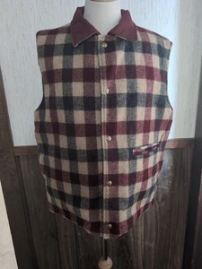 Vintage Woolrich Reversible Vest Plaid And Maroon Men's Large Snap-Button - Picture 1 of 8