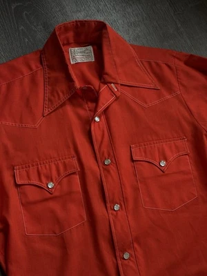 Vintage 60s H Bar C Men’s Red Pearl Snap Button Up Long Tail Western Shirt USA - Image 1 of 4