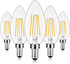 5 Pack E12 LED Candelabra Bulbs 40W Equivalent 4W 2700K Warm White 470LM Vintage - Picture 1 of 12