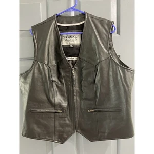 Unik Womens Black Leather Motorcycle Vest Zip Up Pockets Size 5XL - Picture 1 of 14