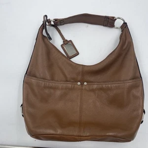 Tignanello purse brown/tan leather shoulder strap with zipper some pockets - Picture 1 of 9