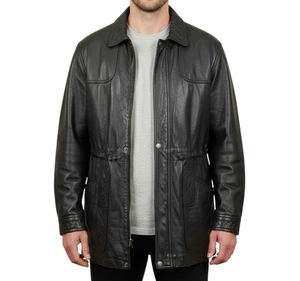 Vintage Wilsons Leder Herren Feldjacke 90s Cargo Parka Schwarz Thinsulate Med Biker - Bild 1 von 23