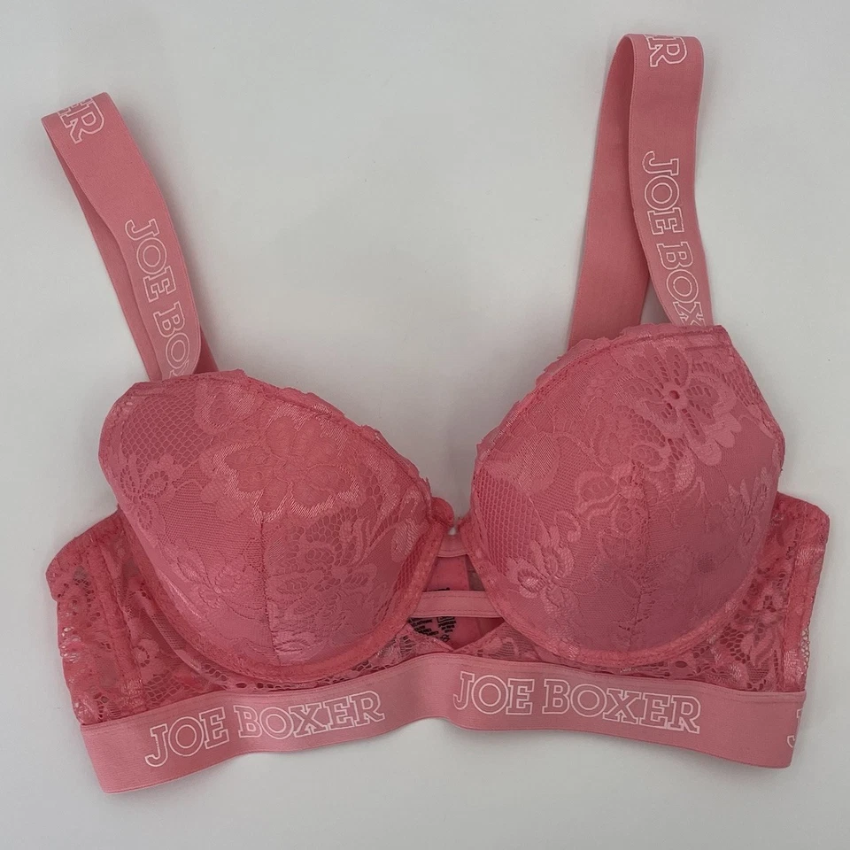 Sujetador push up Joe Boxer 36 C diseño de encaje rosa acolchado correa ancha con logotipo Foto 1 de 4