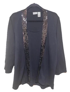 Kim Rogers Black One Piece Sweater Set Sequined Cocktail Plus Size 3X Vintage - Picture 1 of 4