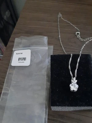 Brand New JTV#BJH746:18" white cub zirc, rhodium over SS neckace - Image 1 of 2