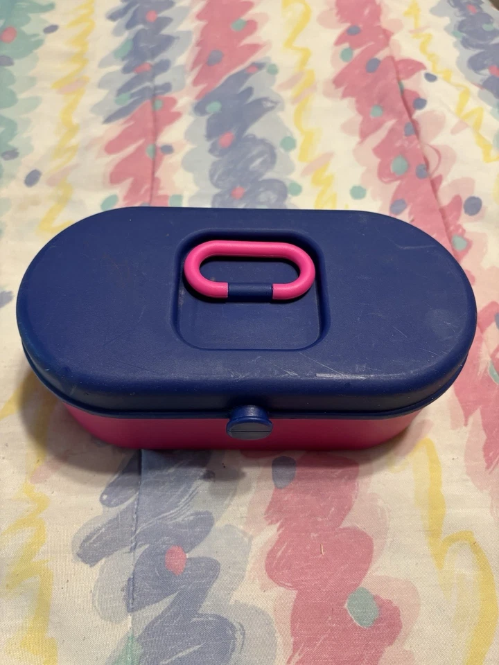 Estuche de Maquillaje Vintage Años 90 con Espejo Azul Marino y Rosa Caja de Maquillaje Foto 1 de 4