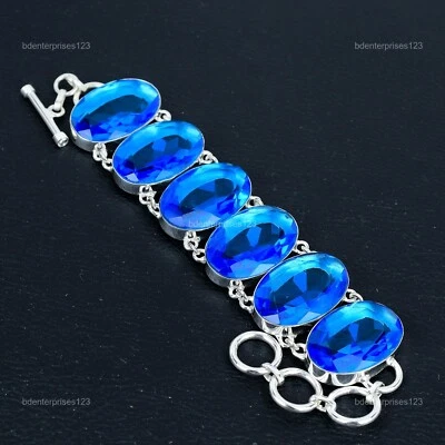 Pulseira corrente mãe topázio azul Londres prata esterlina oferta de namorados natural - Imagem 1 de 4