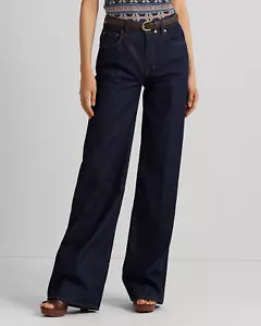 Ralph Lauren Women’s PETITE 12P Mid-Rise Wide-Leg Jean NWT $145 Dark Wash - Picture 1 of 7
