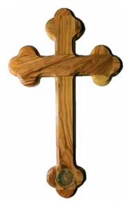 Olivenholz Wandkreuz mit Heiliger Erde; 14 Stationen; 9 Zoll hoch und 5,5 Zoll breit - Bild 1 von 3