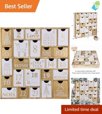 Refillable Wooden Advent Calendar with 25 Drawers - 12 Inches Tall Christmas Fun - Image 1 of 4