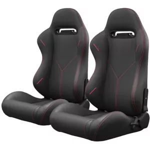 PC Universal Bucket Racing Seats Red Stitch Red PVC - Picture 1 of 14