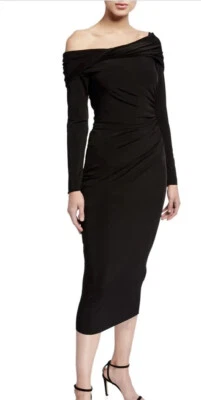 Vestido de cóctel negro talla 2 Jason Wu Collection para mujer fruncido con hombros descubiertos Foto 1 de 4