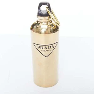 PRADA mirrored gold stainless steel black logo water bottle - Picture 1 of 4