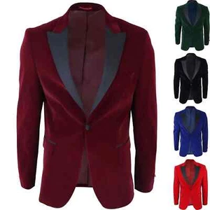 Men's Velvet Tuxedo Suit Jacket Tailored Dinner Blazer Shawl Lapel Smart Formal - Picture 1 of 10